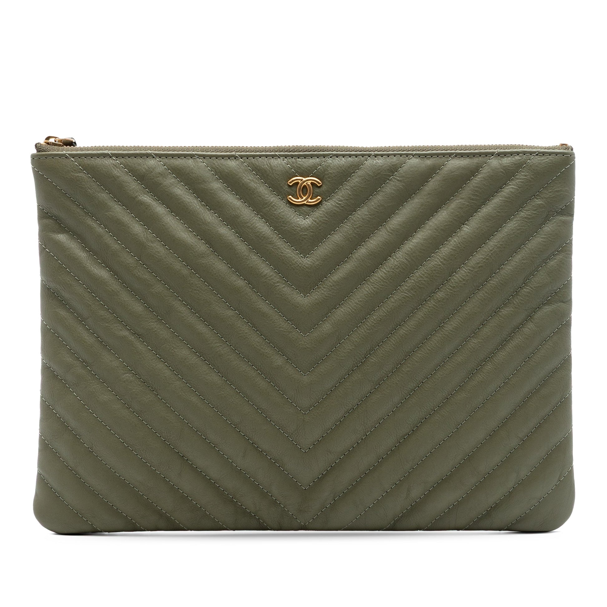 Chanel Medium Chevron Calfskin O Case Clutch