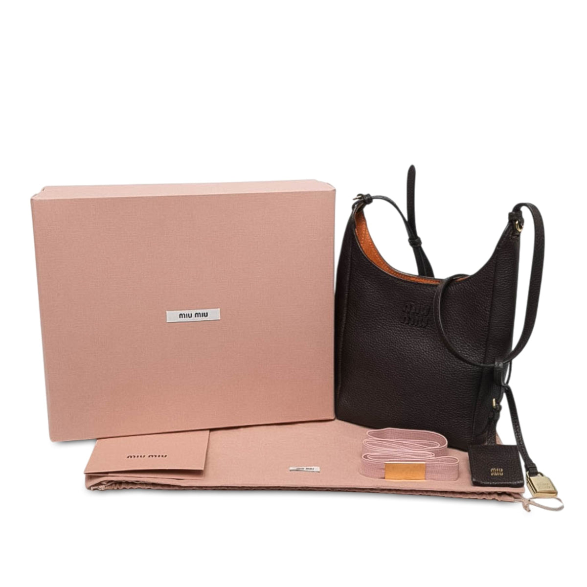 Miu Miu Textured Leather Crossbody — Brown