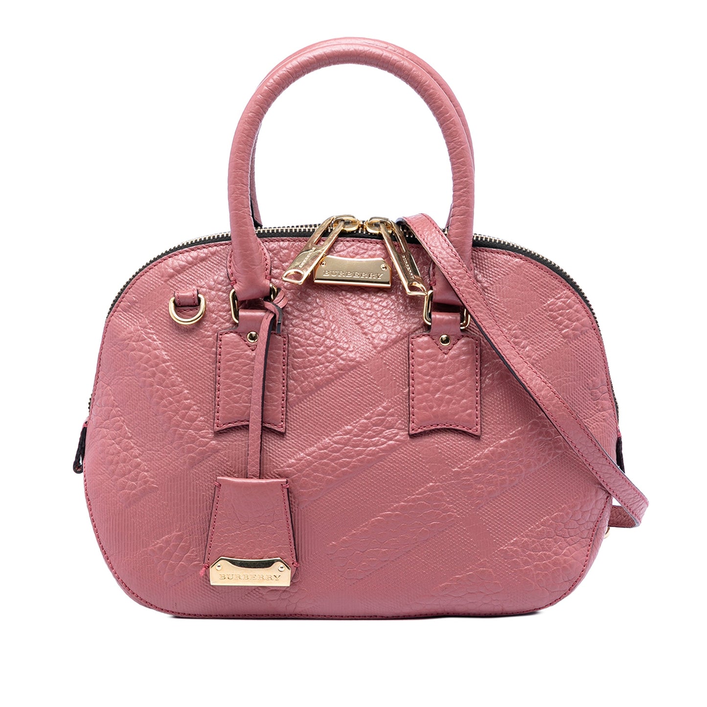 Burberry Small Heritage Grain Check Embossed Orchard Bowling Bag