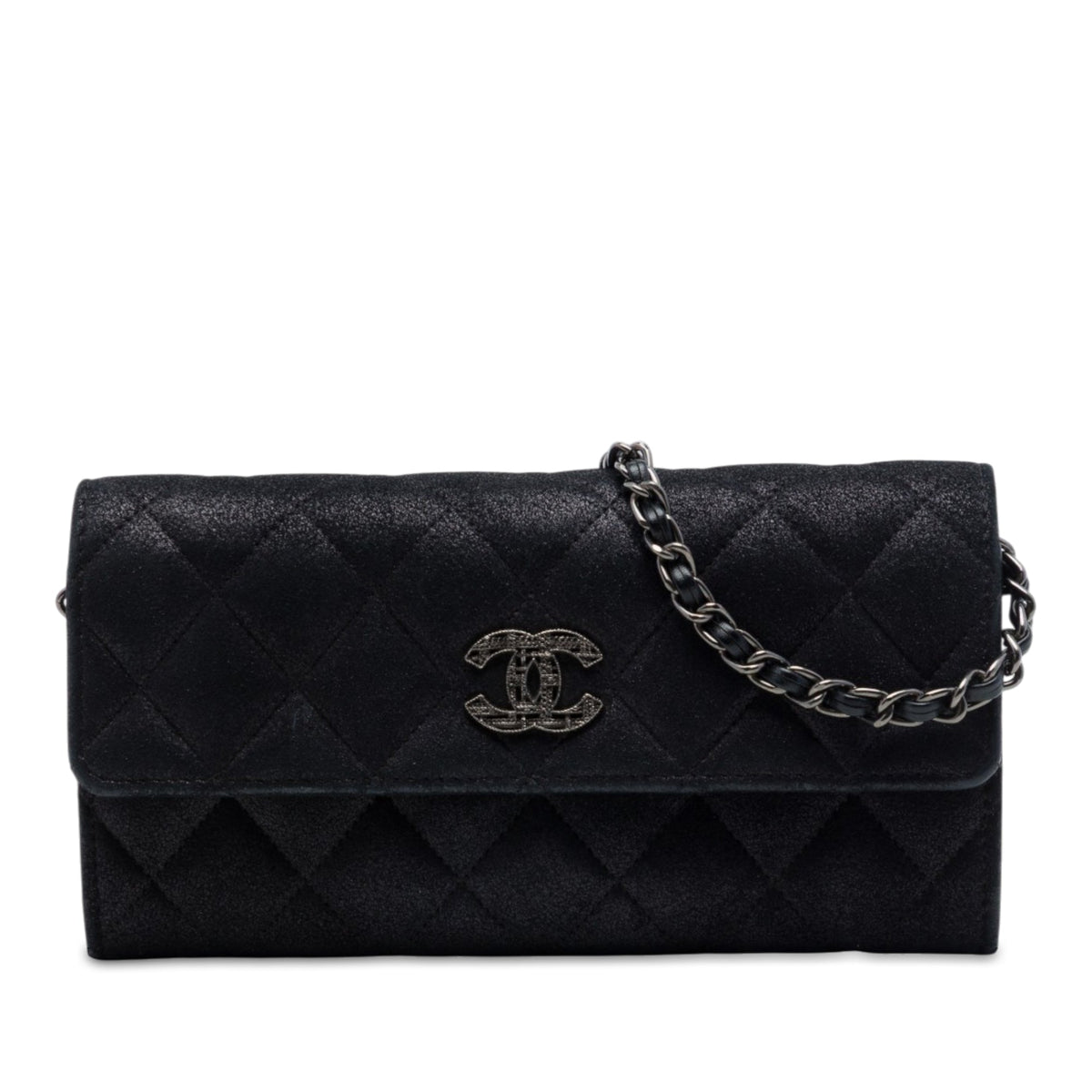 Chanel CC Quilted Metallic Suede Wallet On Chain