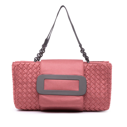 Bottega Veneta Canvas Intrecciato Buckle Flap Handbag