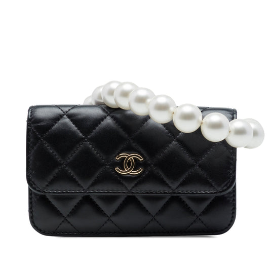 Chanel Quilted Calfskin Maxi Pearls Clutch With Chain