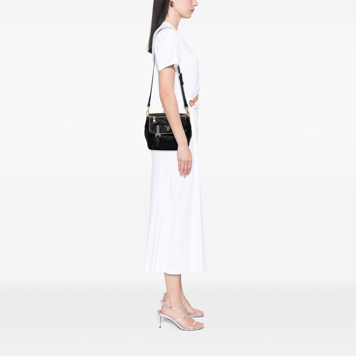 Prada Tessuto Zip Double Buckle Messenger Bag