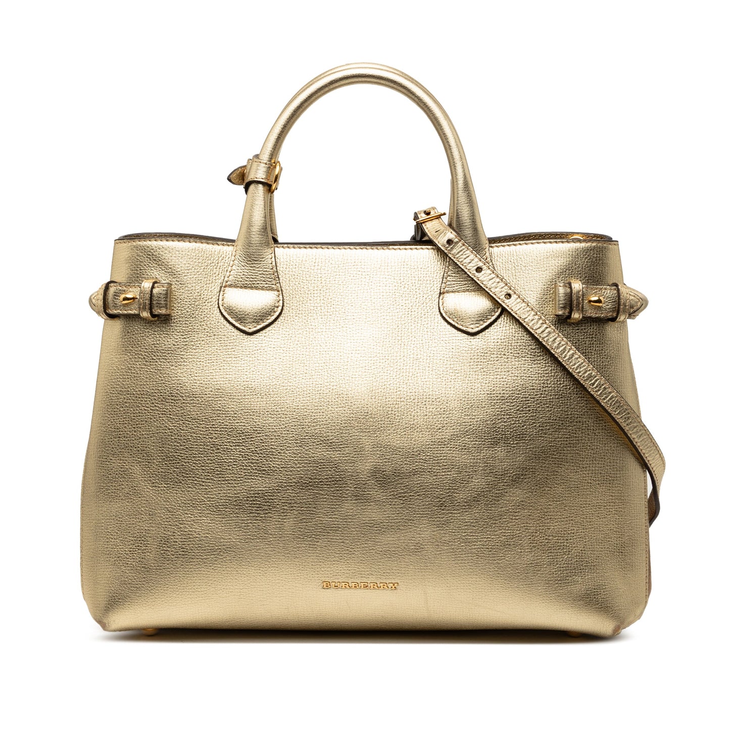 Burberry Medium Metallic Leather and House Check Banner Satchel