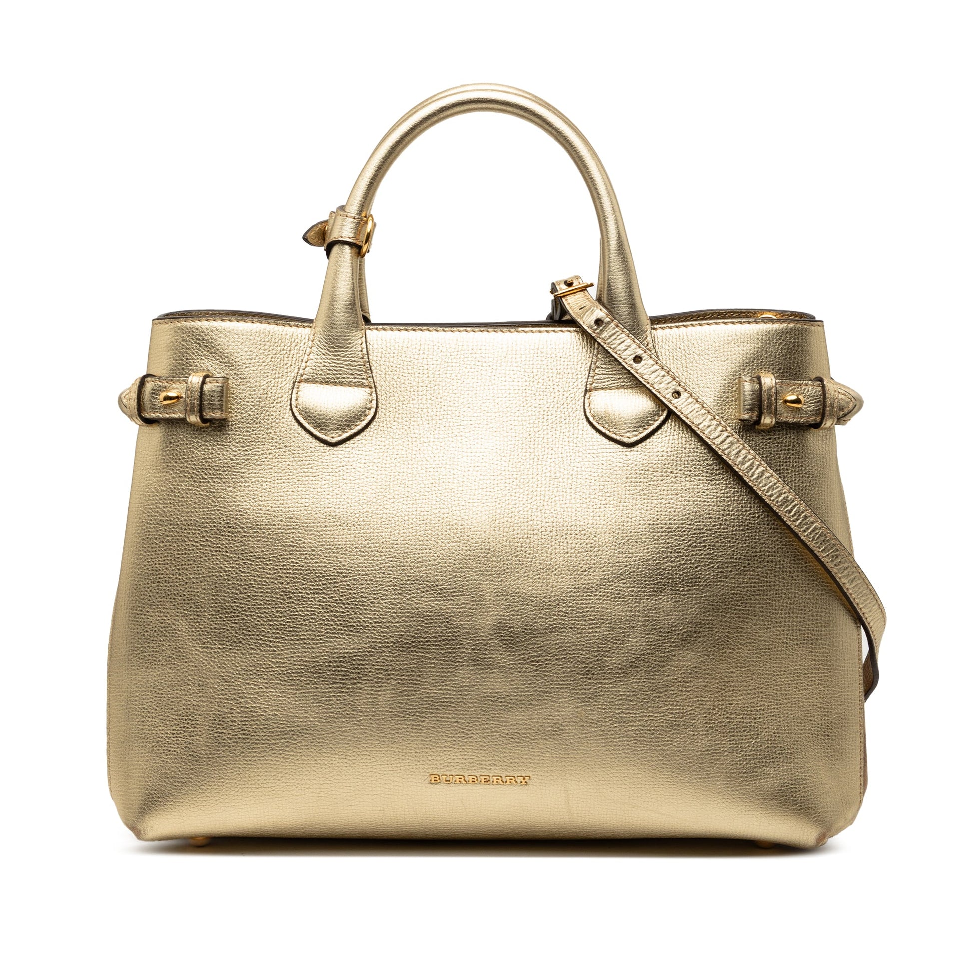 Burberry Medium Metallic Leather and House Check Banner Satchel
