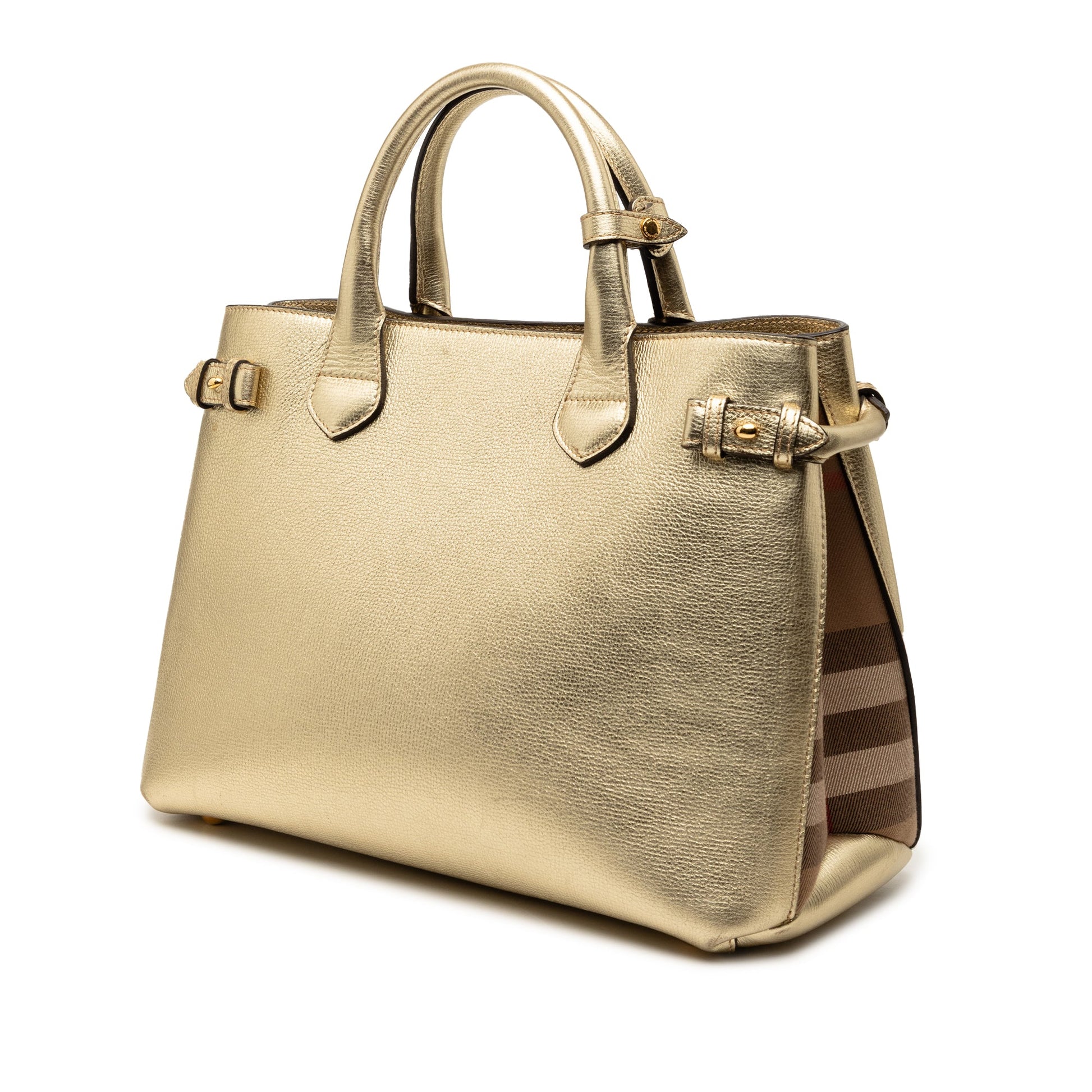 Burberry Medium Metallic Leather and House Check Banner Satchel