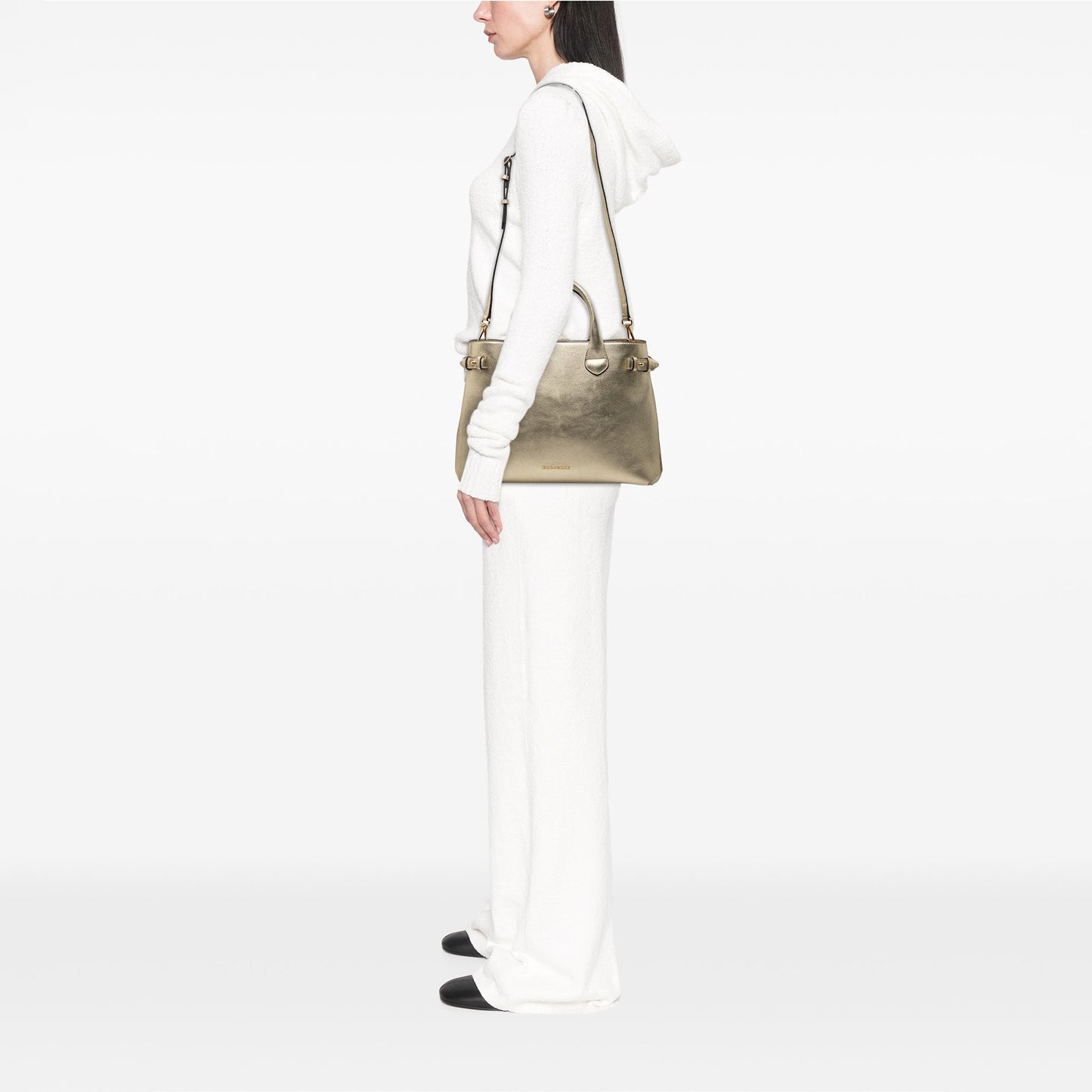Burberry Medium Metallic Leather and House Check Banner Satchel