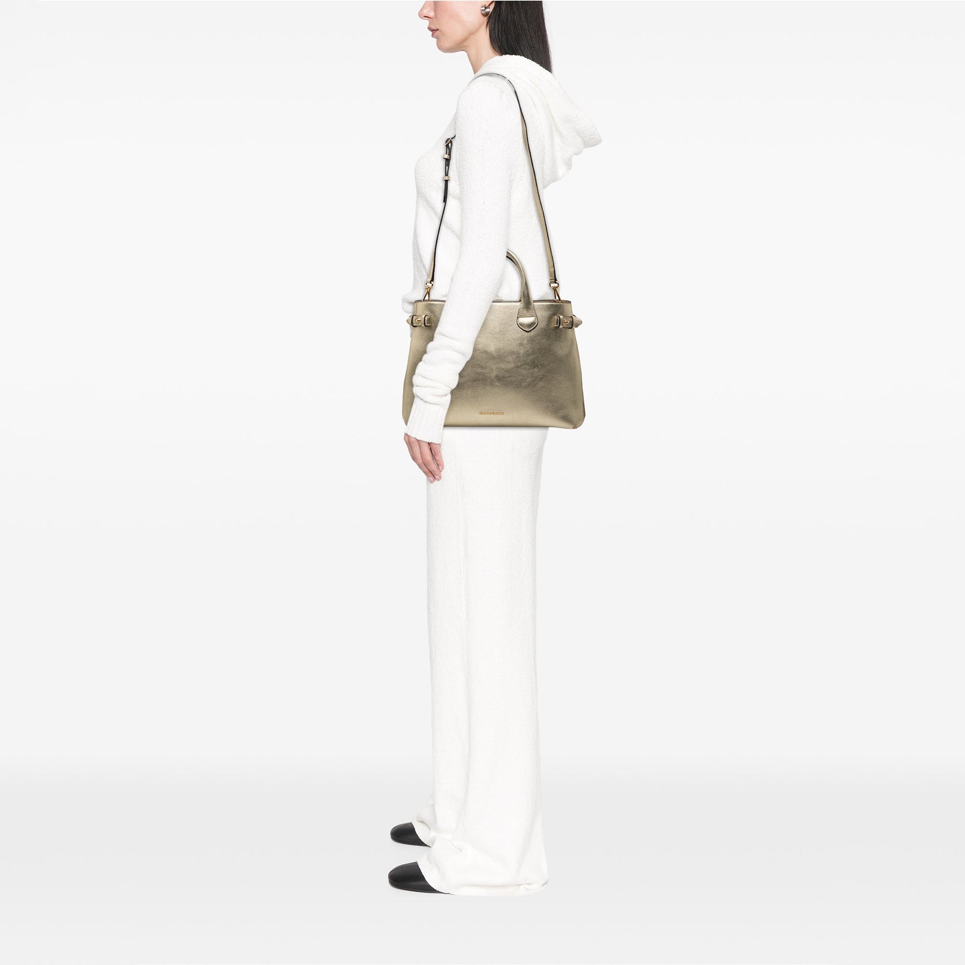 Burberry Medium Metallic Leather and House Check Banner Satchel