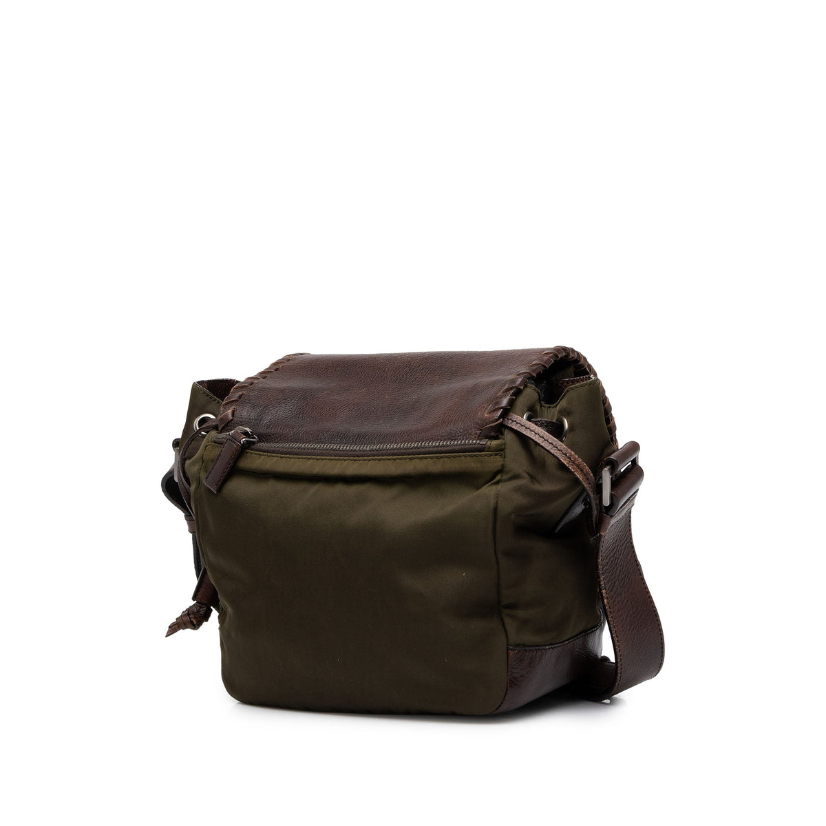 Prada Tessuto and Leather Whipstitch Crossbody — Green