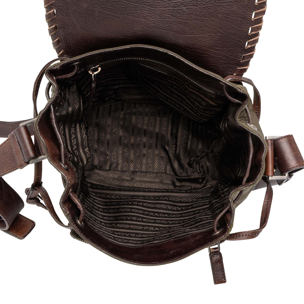 Prada Tessuto and Leather Whipstitch Crossbody — Green