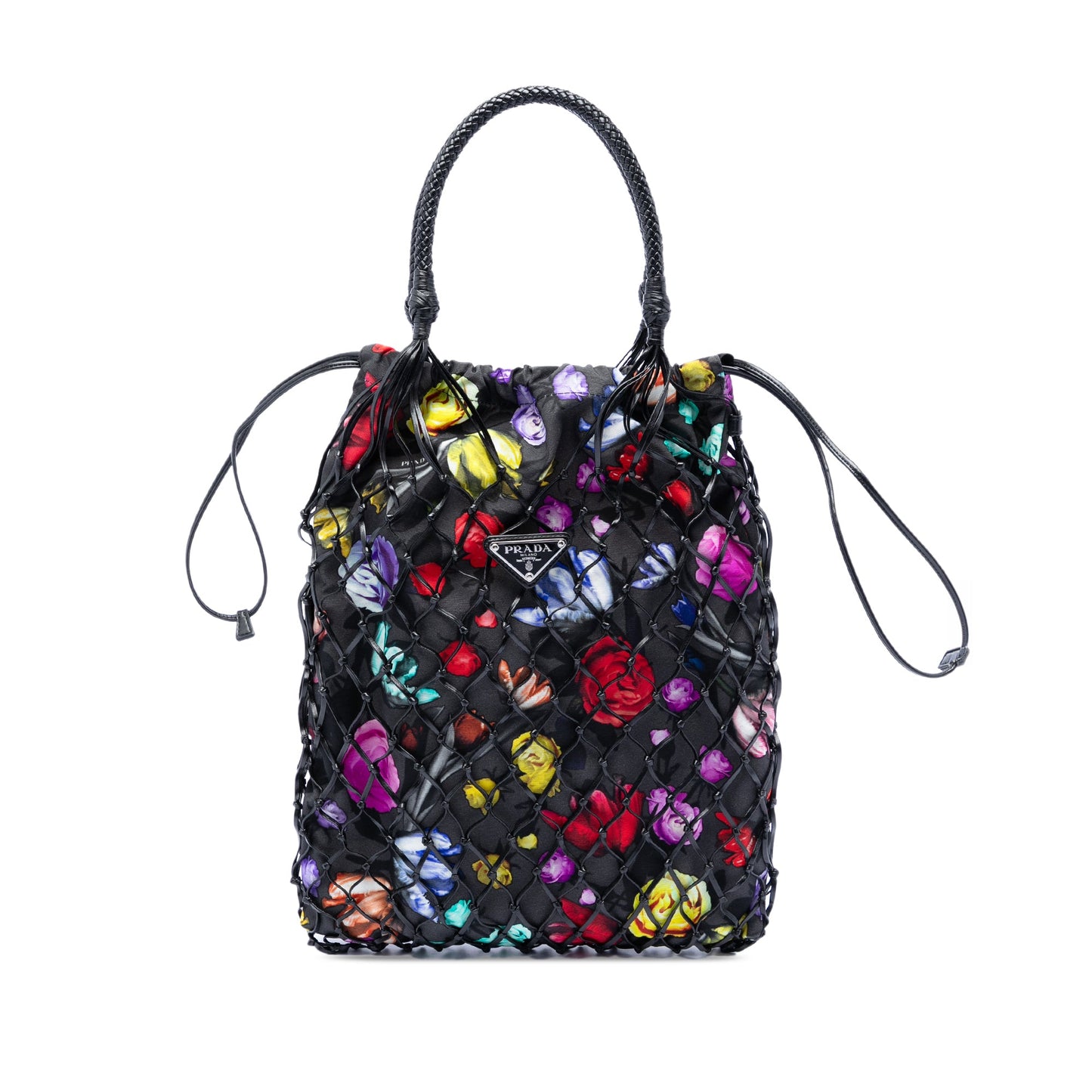 Mesh Leather and Floral Printed Tessuto Tote