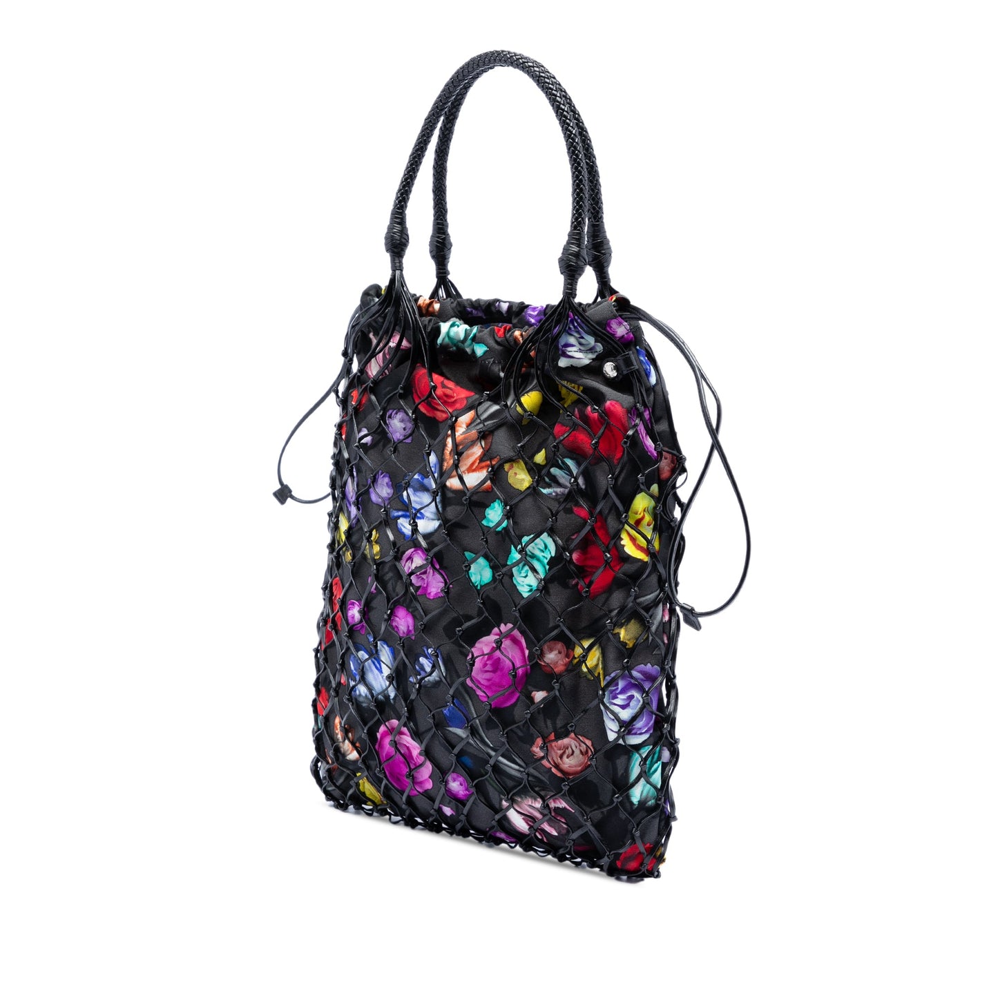 Mesh Leather and Floral Printed Tessuto Tote