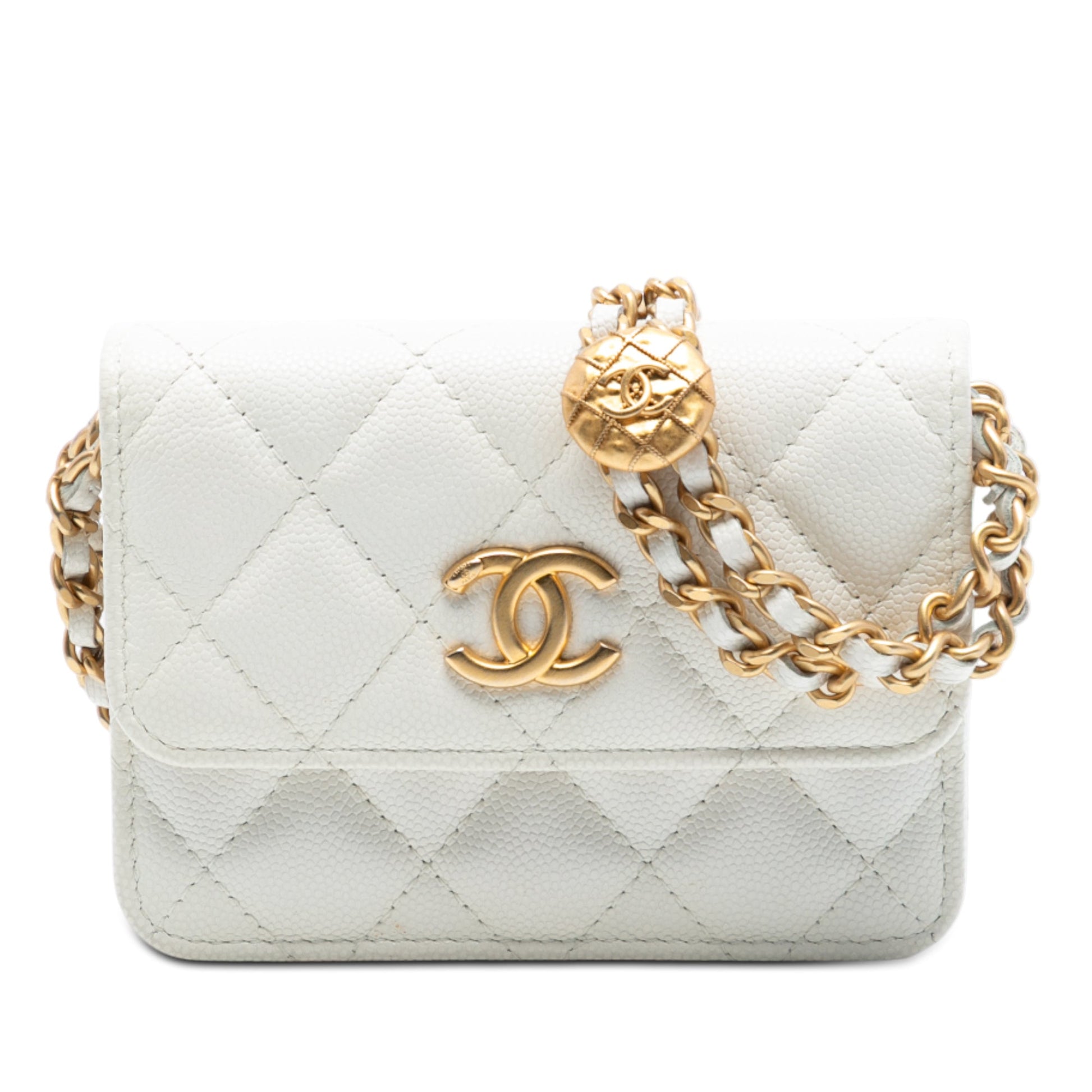 Chanel CC Quilted Caviar Medallion Charm Clutch With Chain