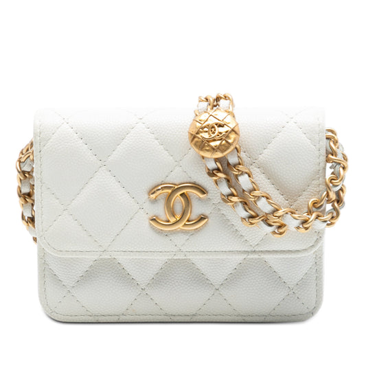 Chanel CC Quilted Caviar Medallion Charm Clutch With Chain
