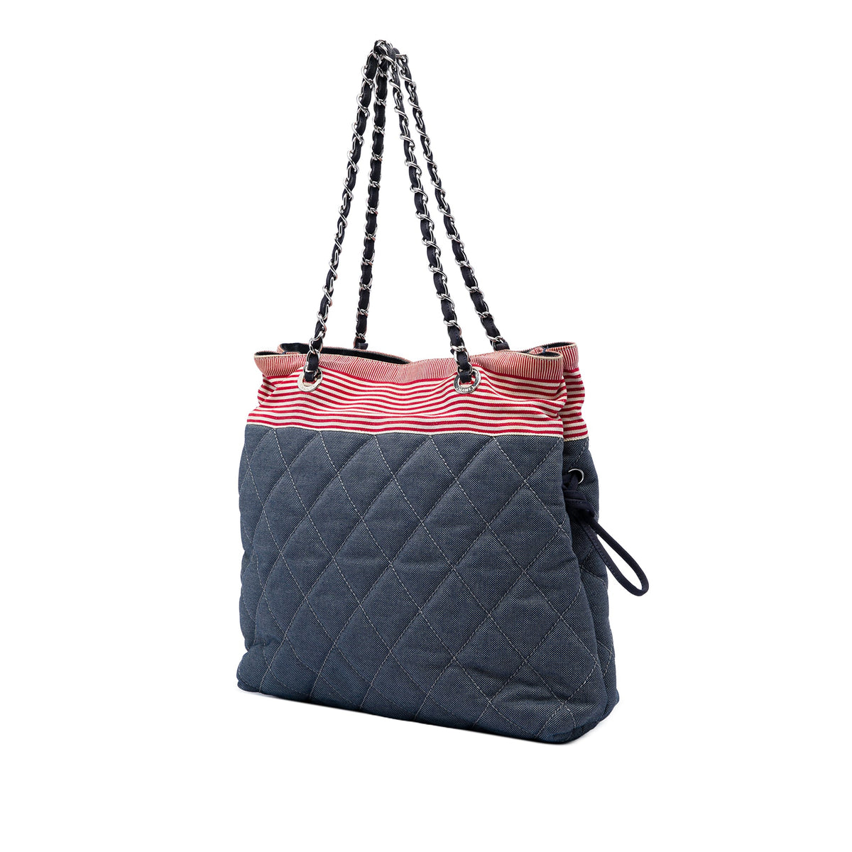 Chanel CC Quilted Denim Grosgrain Drawstring Tote