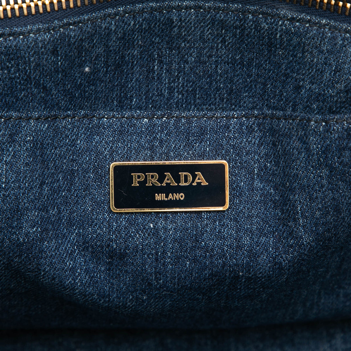 Prada Denim Canapa Logo Tote