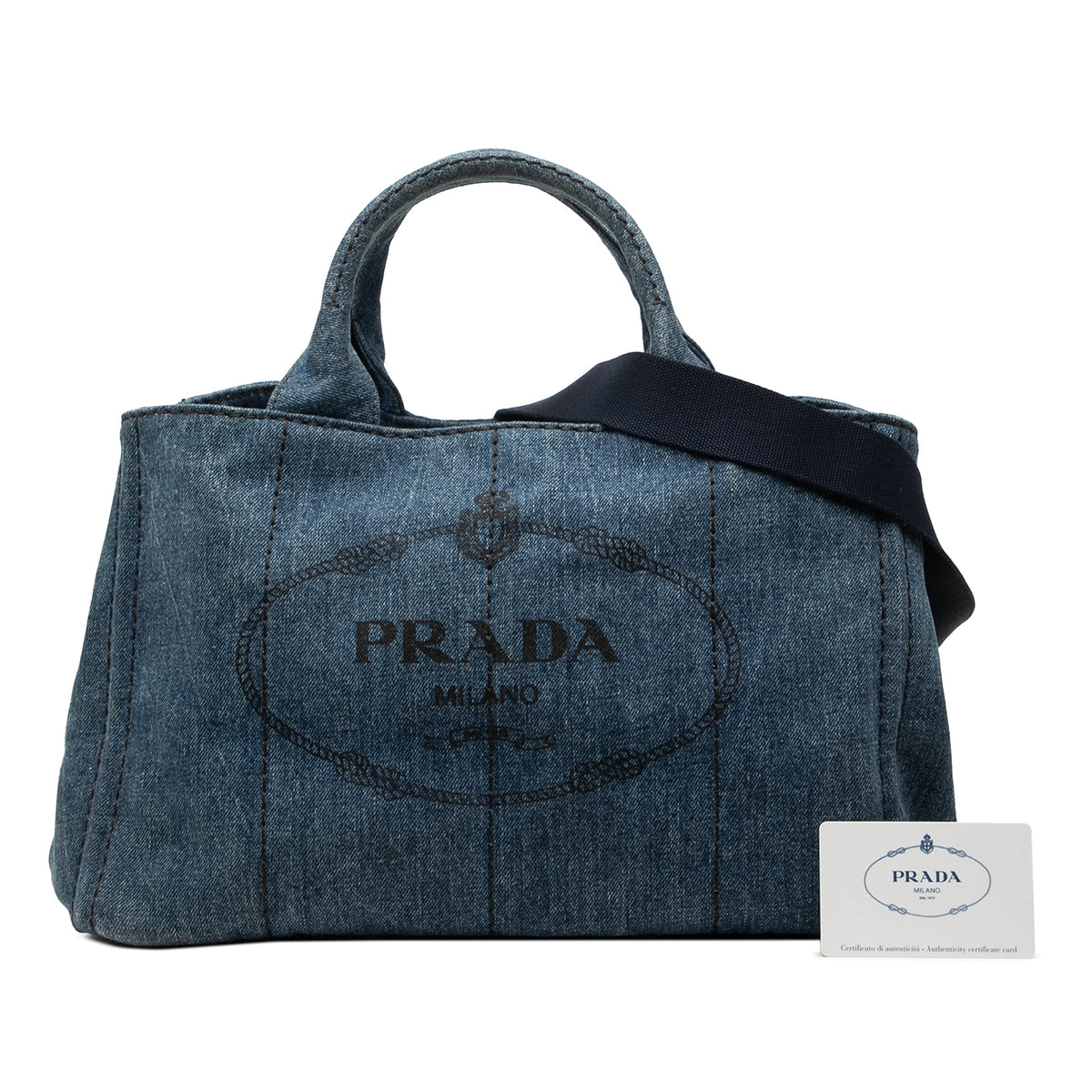 Prada Denim Canapa Logo Tote