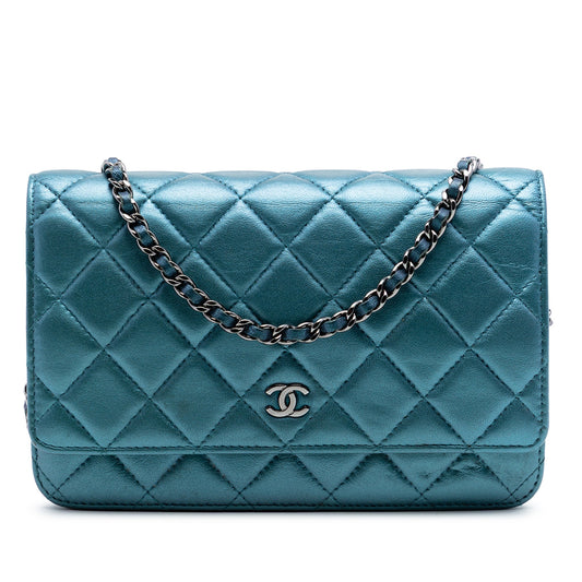 Chanel CC Quilted Metallic Lambskin Wallet On Chain