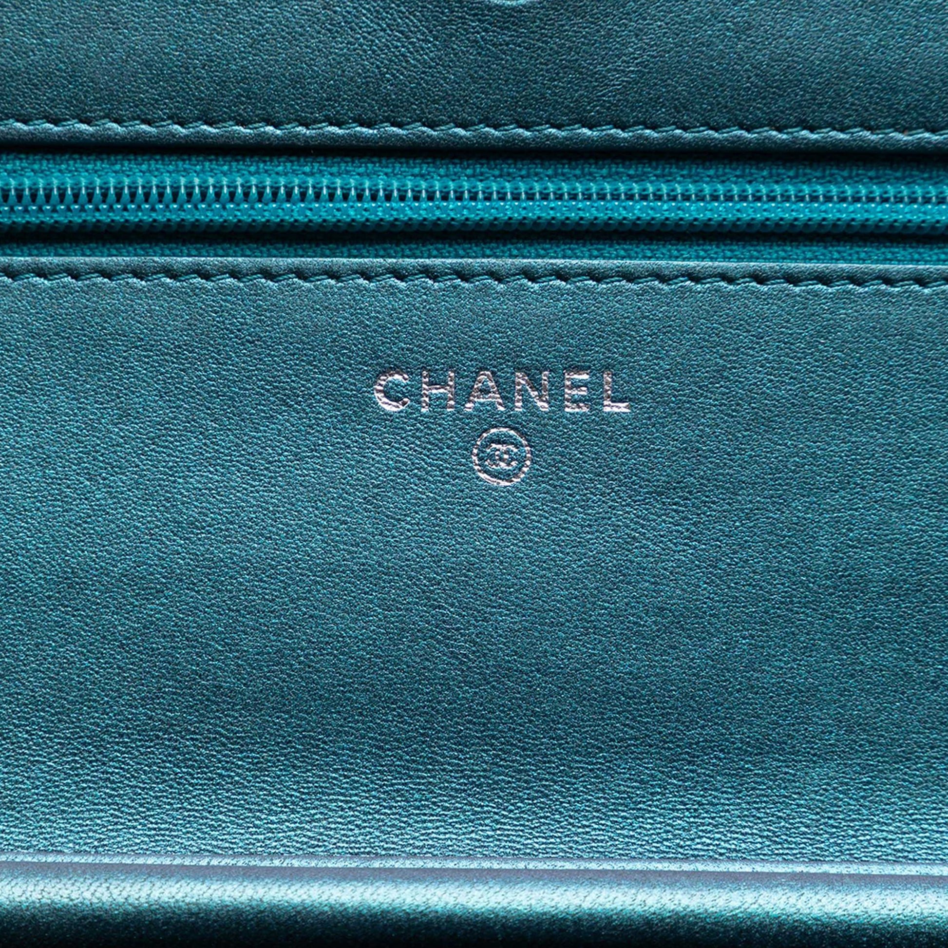Chanel CC Quilted Metallic Lambskin Wallet On Chain