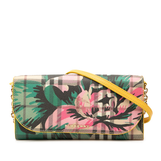 Burberry Haymarket Check Floral Coated Canvas and Leather Izzy Wallet on Chain