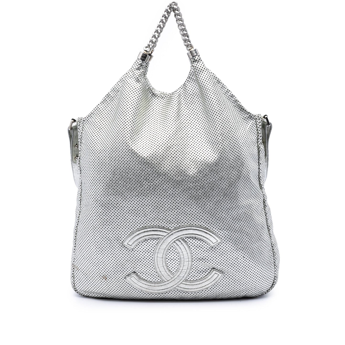 Chanel Large Metallic Glazed Calfskin Perforated Rodeo Drive Satchel