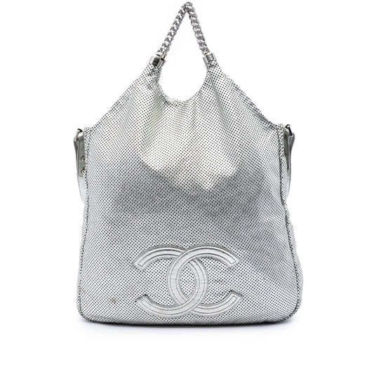 Chanel Large Metallic Glazed Calfskin Perforated Rodeo Drive Satchel