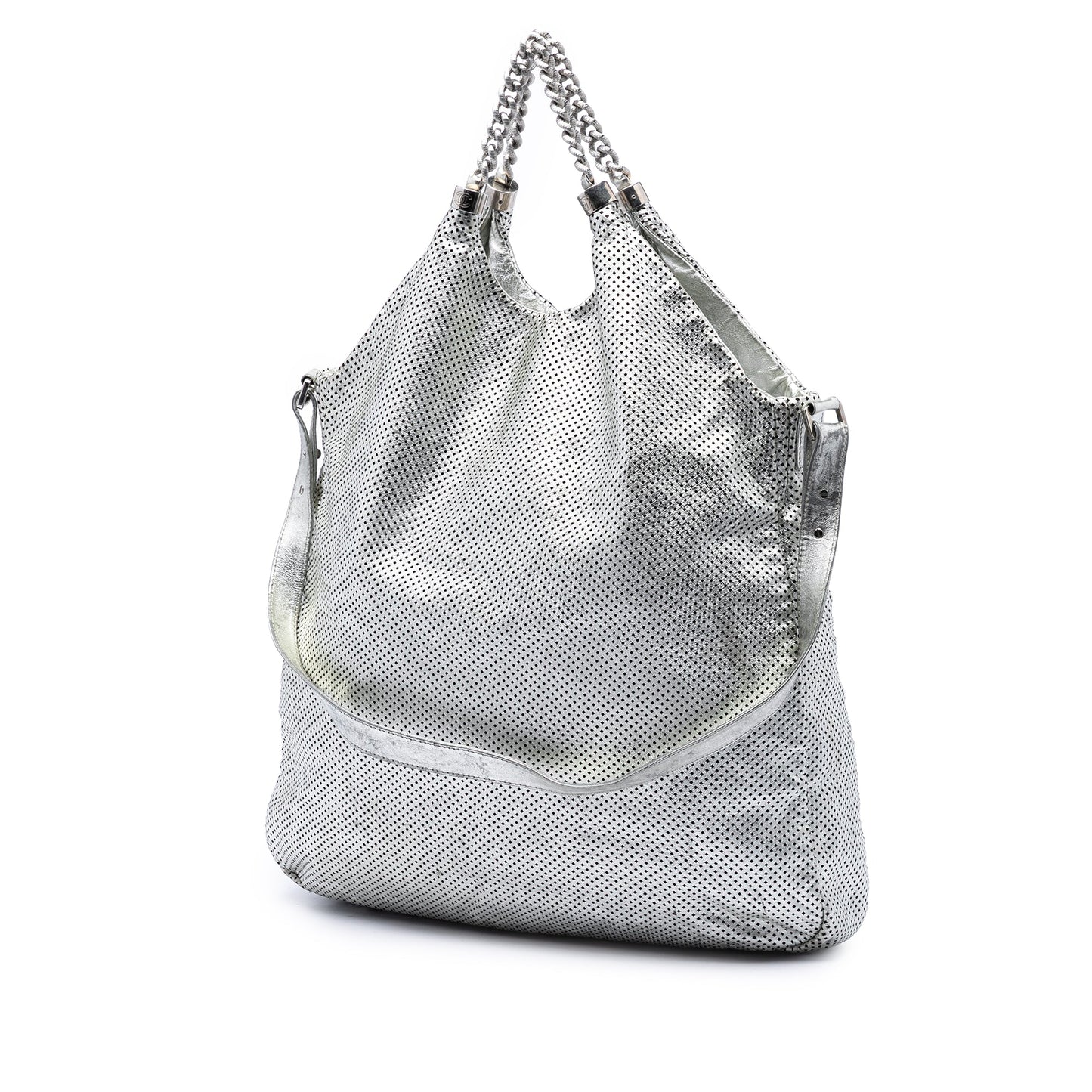 Chanel Large Metallic Glazed Calfskin Perforated Rodeo Drive Satchel
