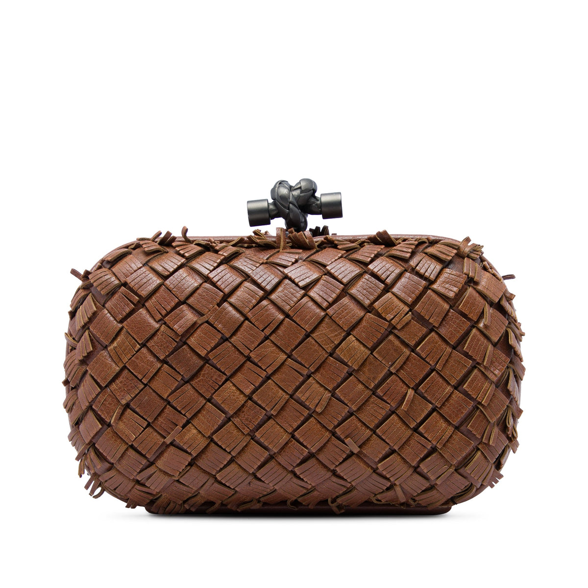 Bottega Veneta Nappa Intrecciato Fringe Knot Clutch — Brown
