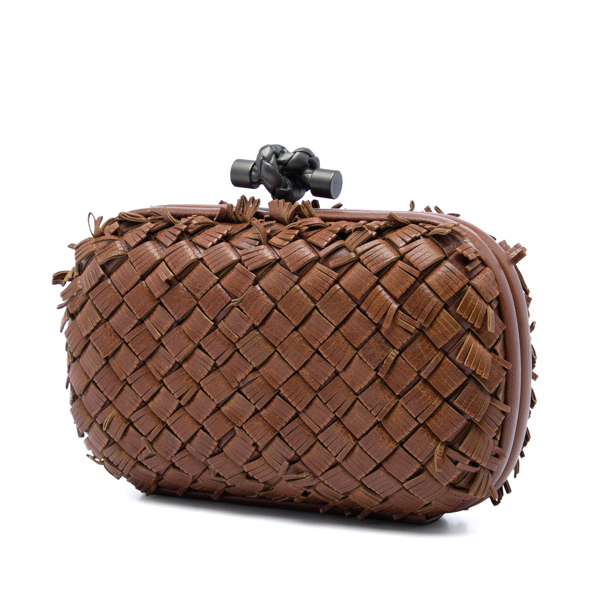Bottega Veneta Nappa Intrecciato Fringe Knot Clutch — Brown