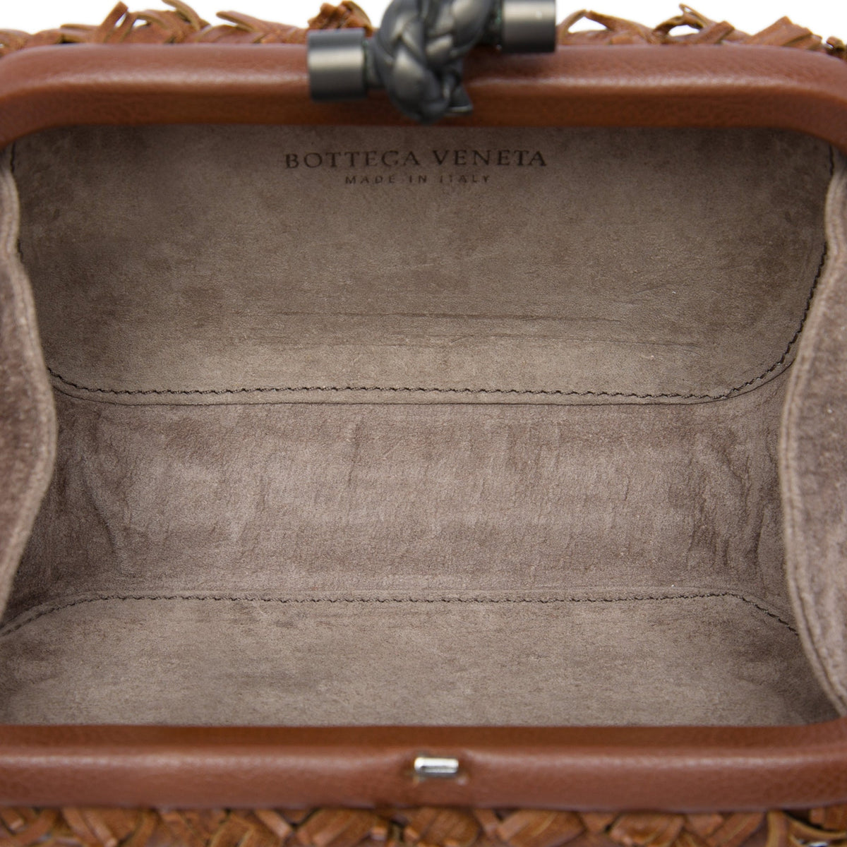 Bottega Veneta Nappa Intrecciato Fringe Knot Clutch — Brown