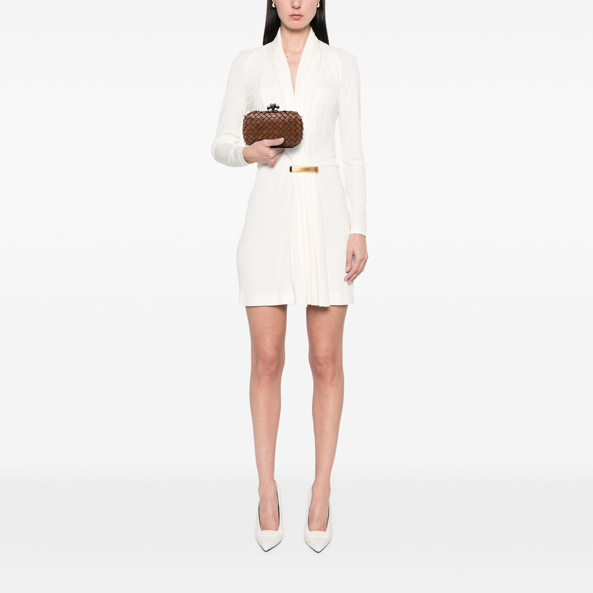Bottega Veneta Nappa Intrecciato Fringe Knot Clutch — Brown