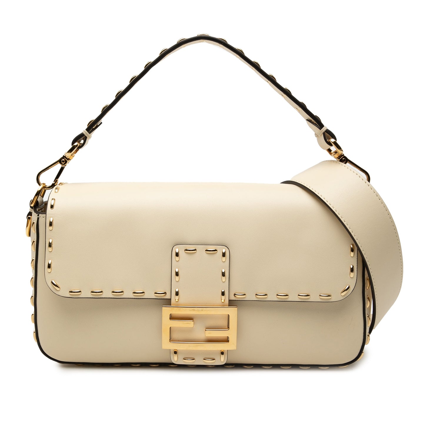 Fendi Leather Metal Stitch Baguette Satchel