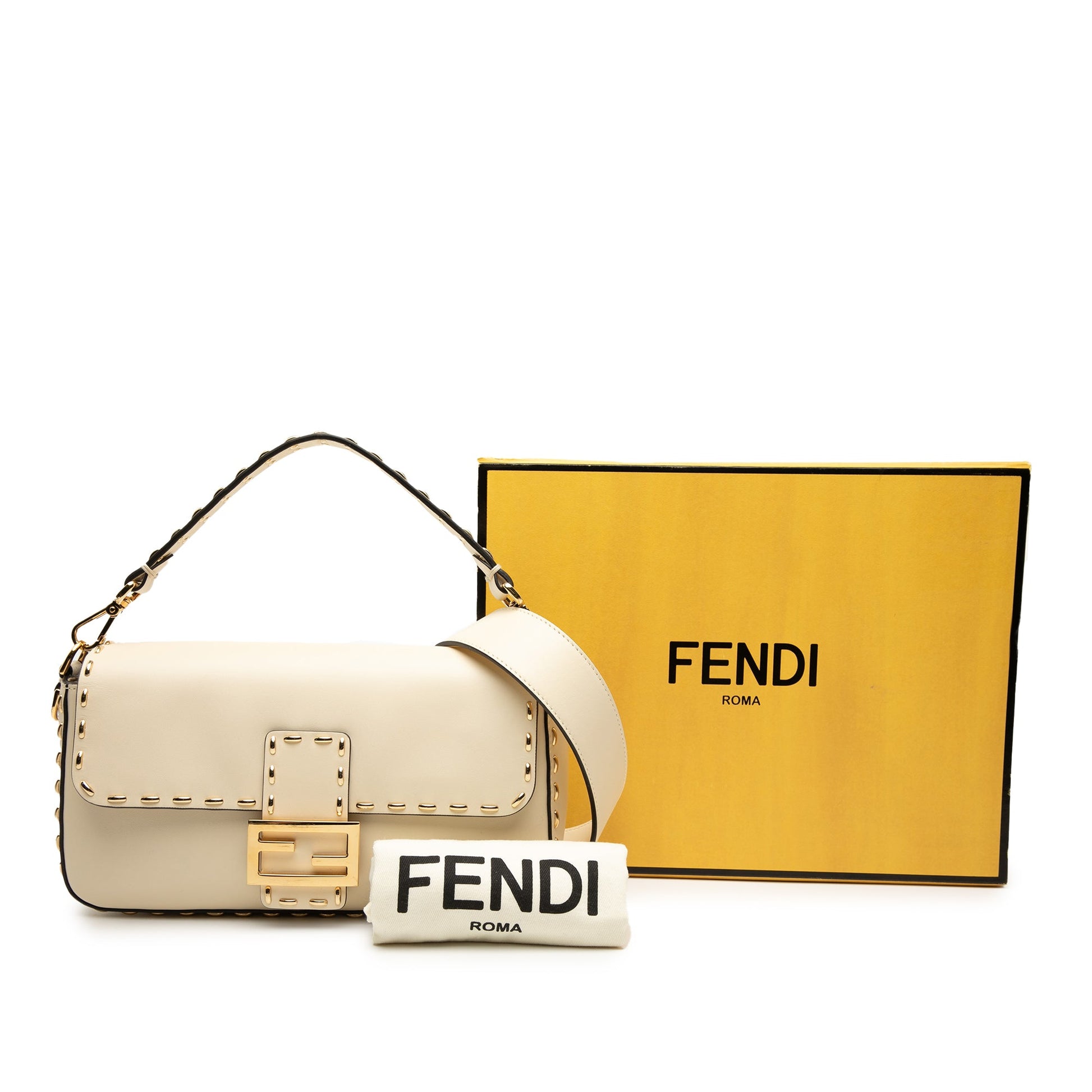 Fendi Leather Metal Stitch Baguette Satchel