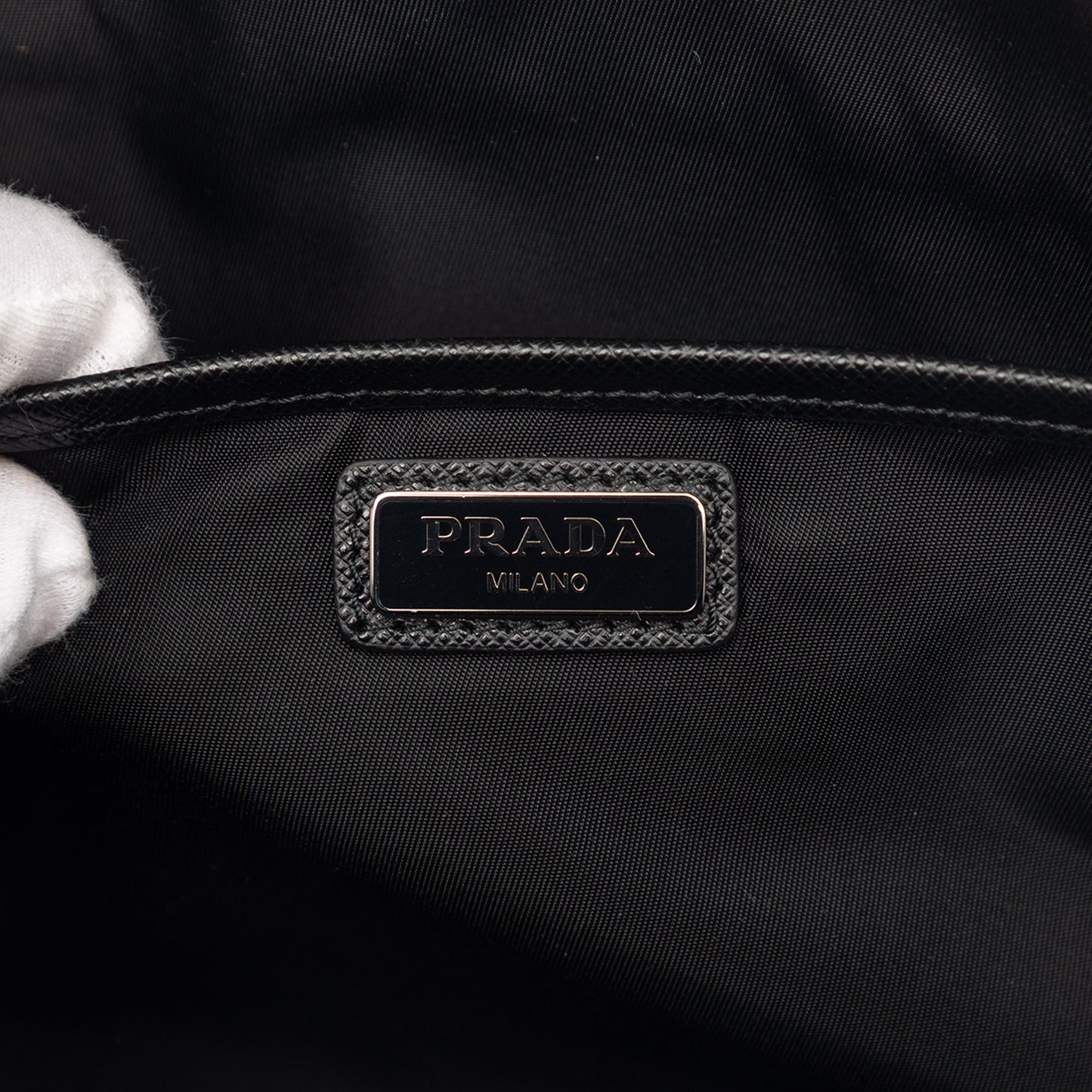 Prada Saffiano Trimmed Tessuto Clutch