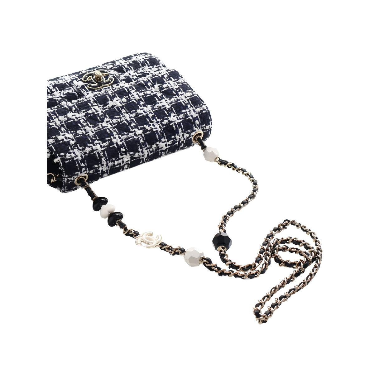Chanel Mini Square Tweed Coco Heart Chain Flap — Black