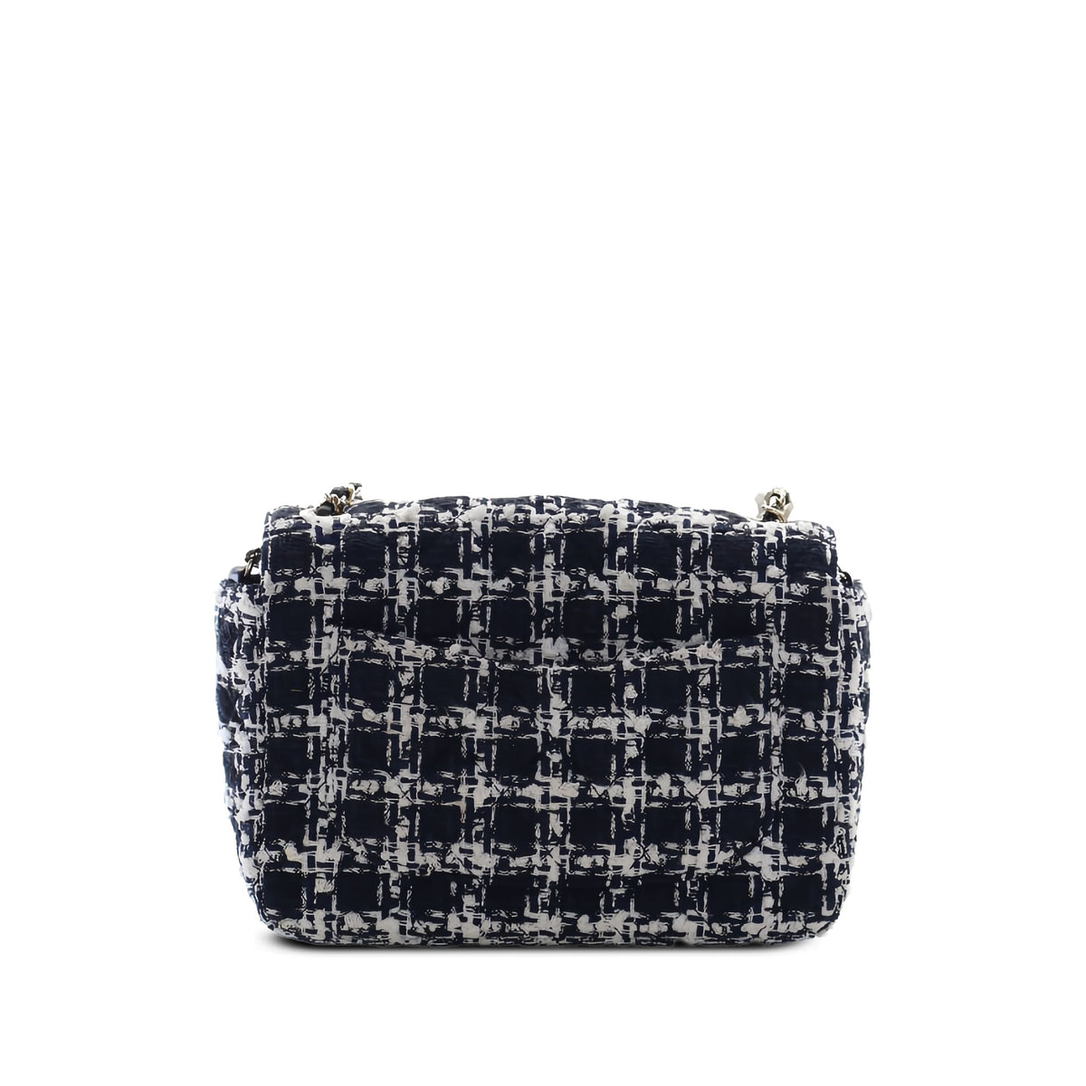 Chanel Mini Square Tweed Coco Heart Chain Flap — Black