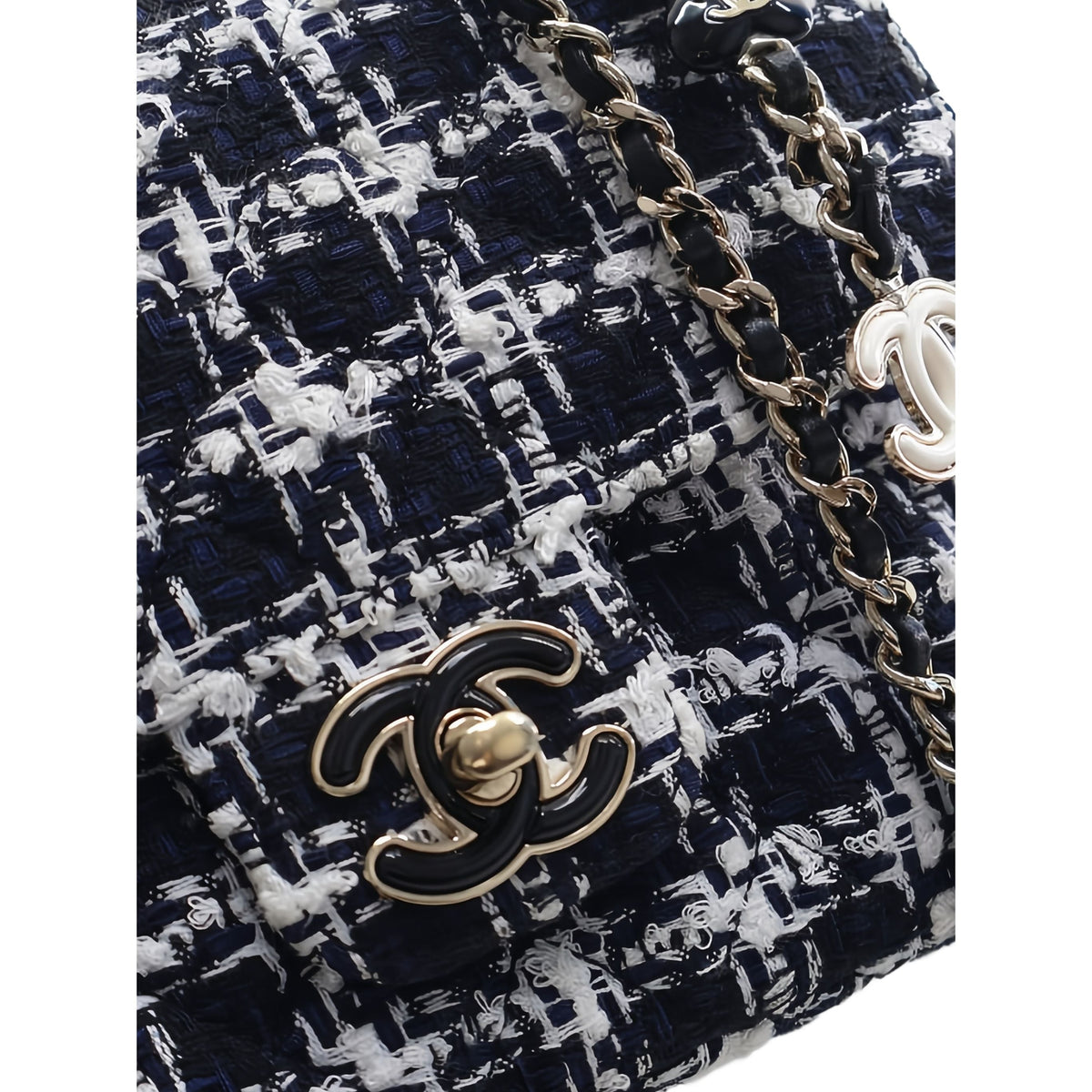 Chanel Mini Square Tweed Coco Heart Chain Flap — Black