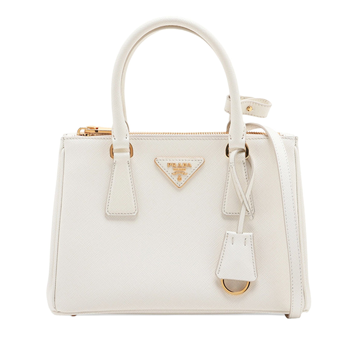 Prada Small Metallic Saffiano Galleria Double Zip Satchel — White