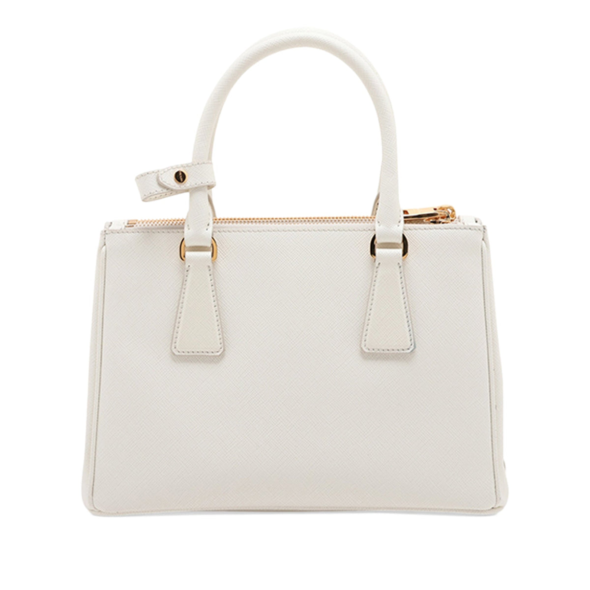 Prada Small Metallic Saffiano Galleria Double Zip Satchel — White