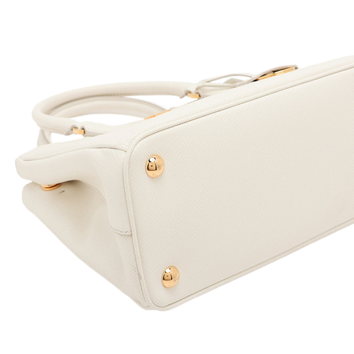 Prada Small Metallic Saffiano Galleria Double Zip Satchel — White