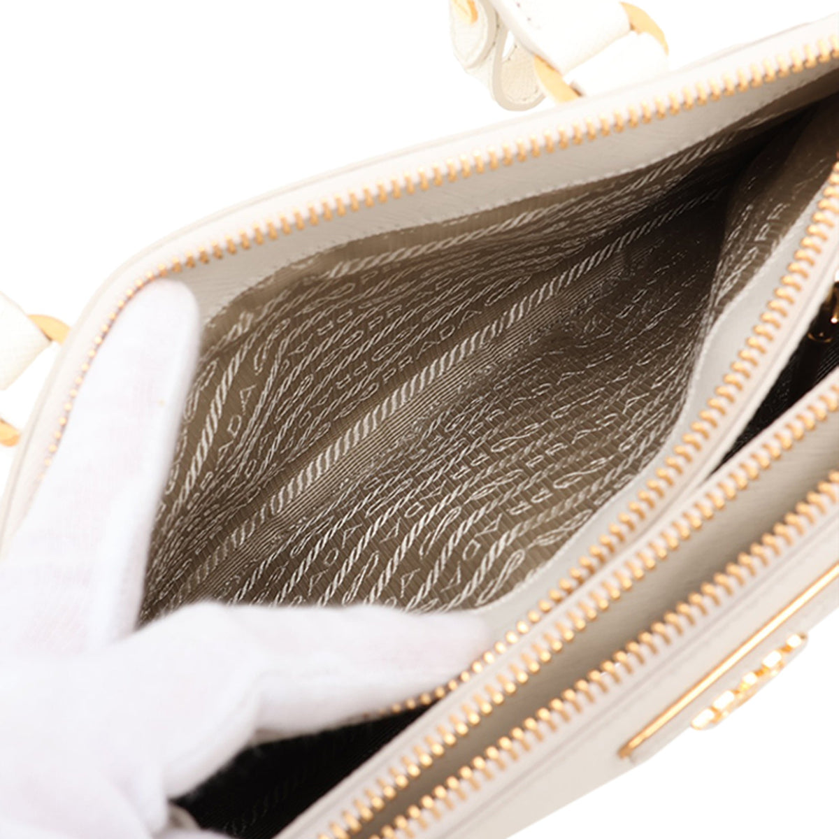 Prada Small Metallic Saffiano Galleria Double Zip Satchel — White