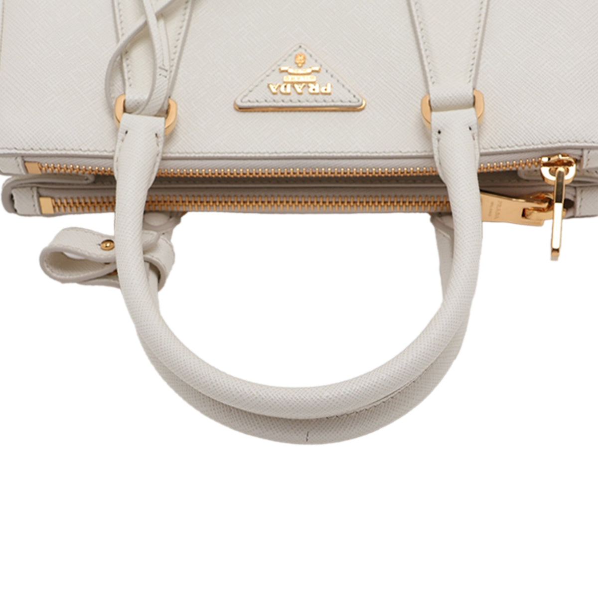 Prada Small Metallic Saffiano Galleria Double Zip Satchel — White