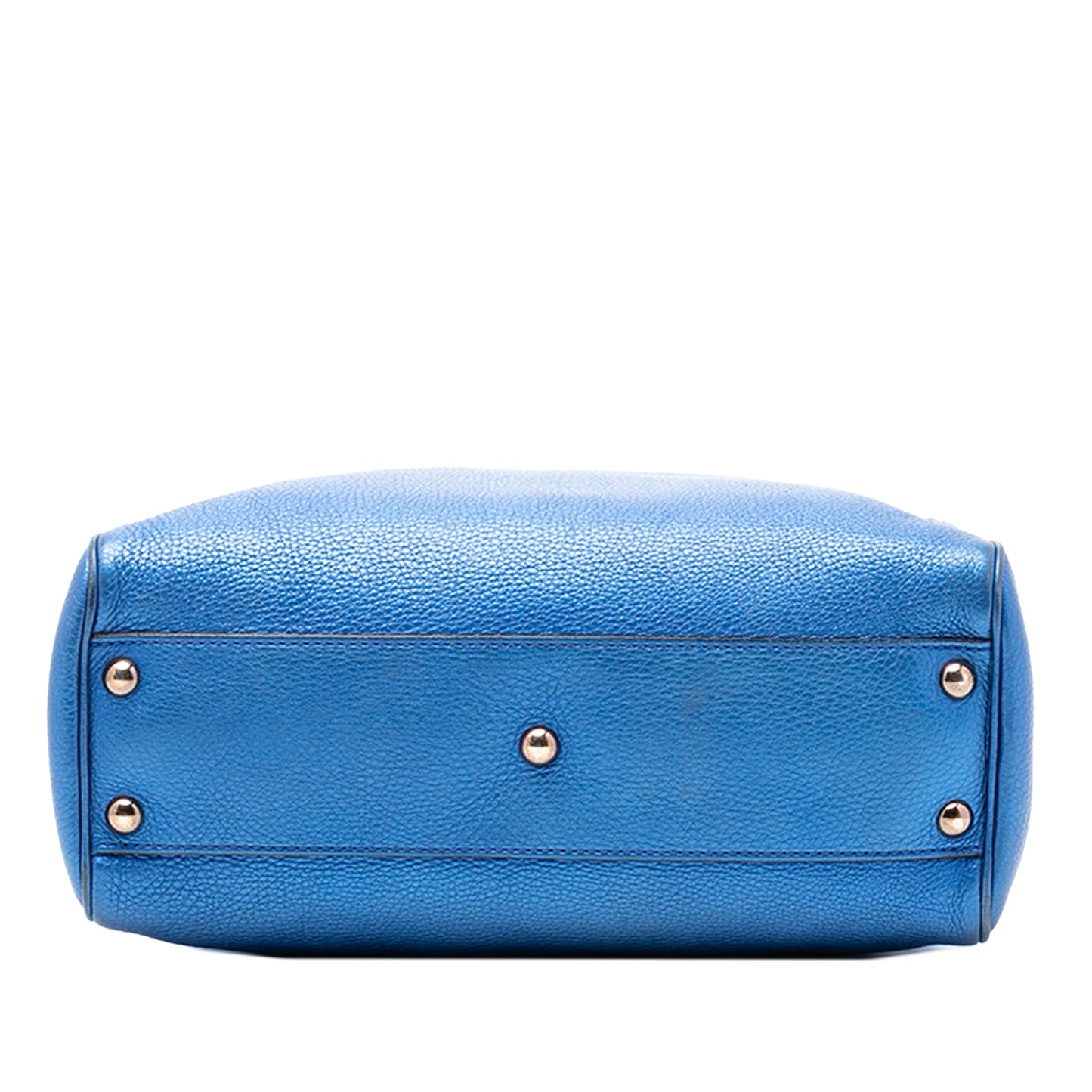 Small Metallic Calfskin Bamboo Shopper Satchel