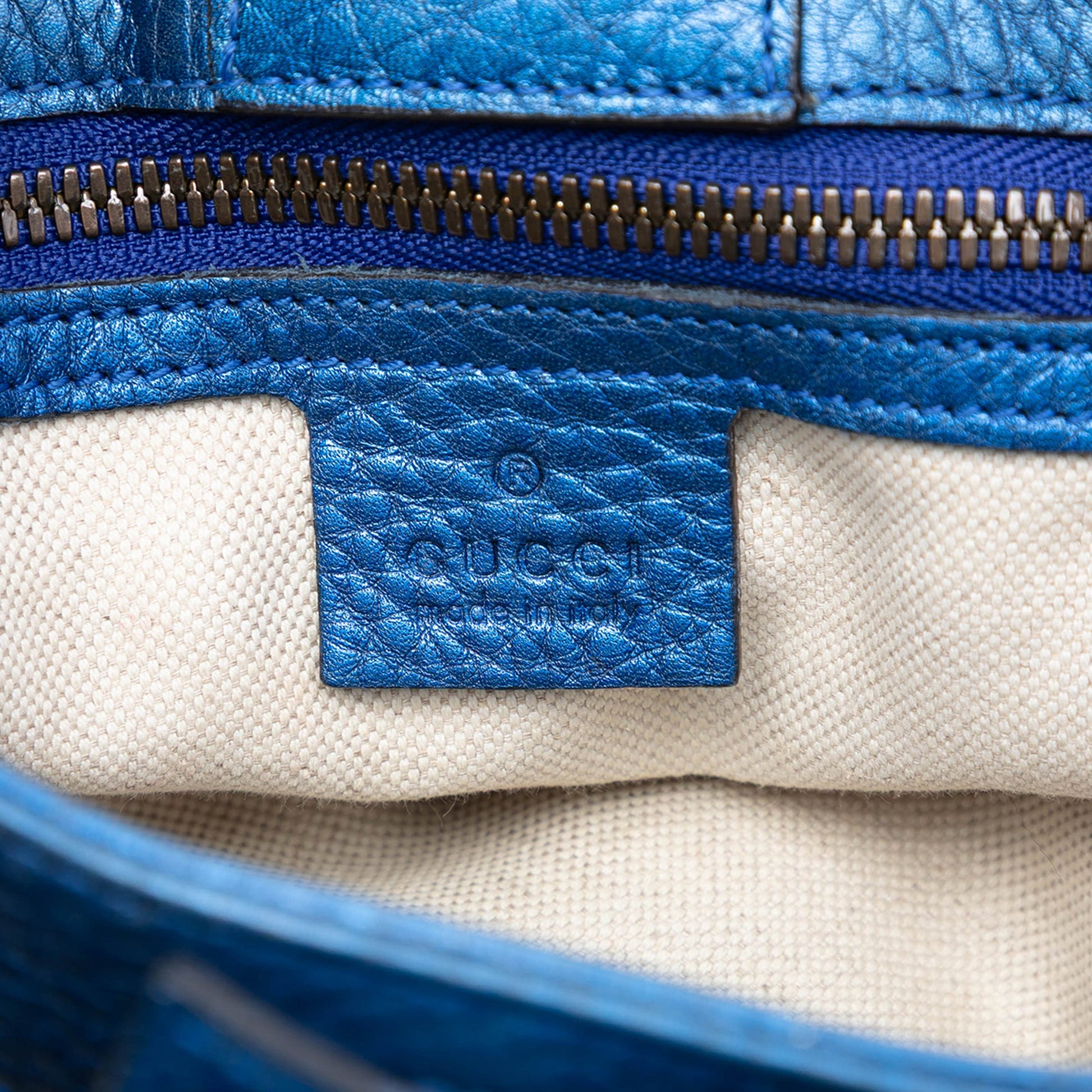Small Metallic Calfskin Bamboo Shopper Satchel