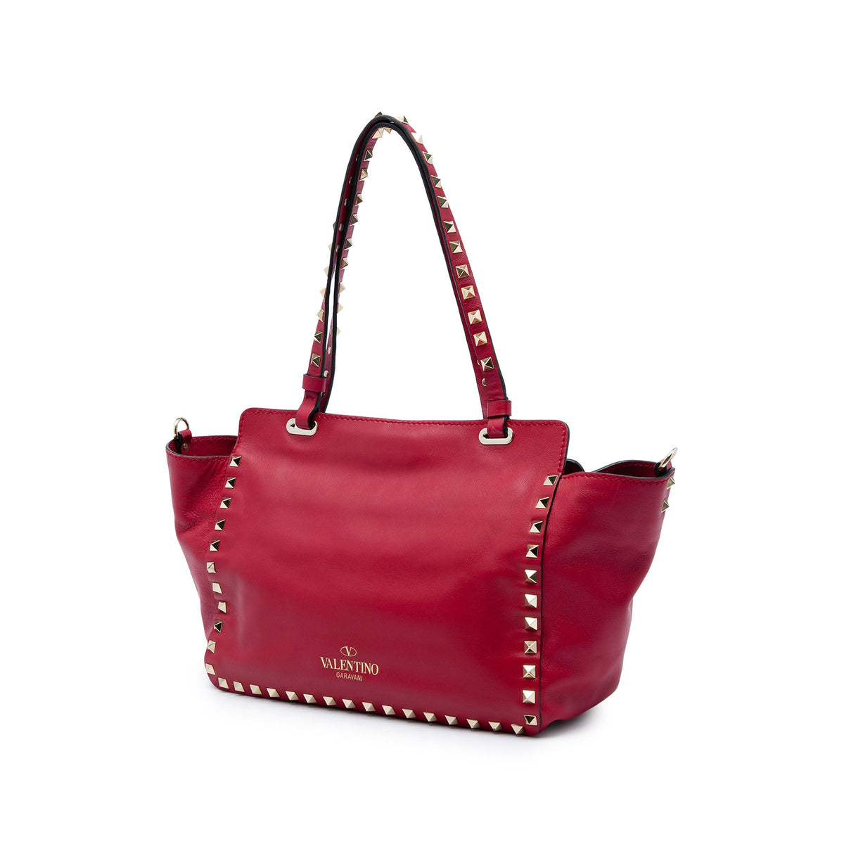 Valentino Small Leather Rockstud Trapeze Satchel — Red
