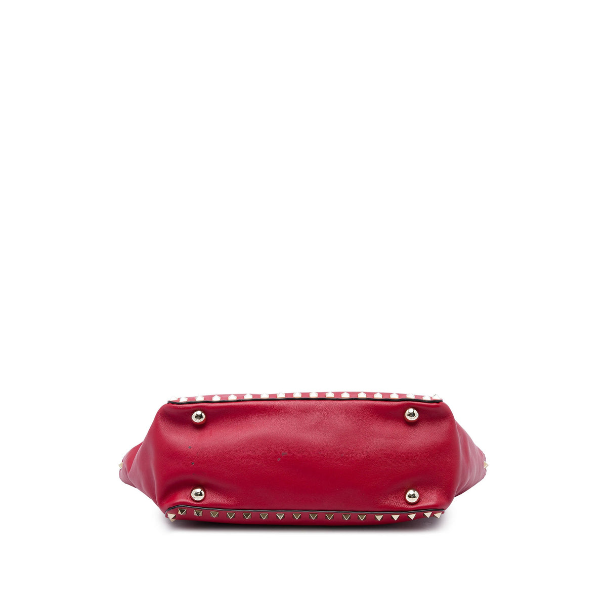 Valentino Small Leather Rockstud Trapeze Satchel — Red