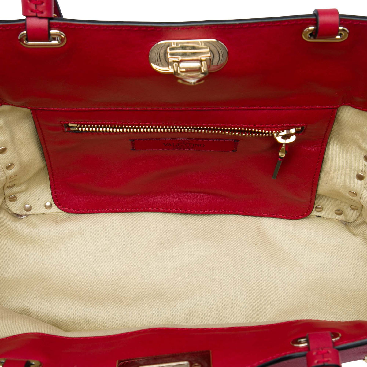 Valentino Small Leather Rockstud Trapeze Satchel — Red