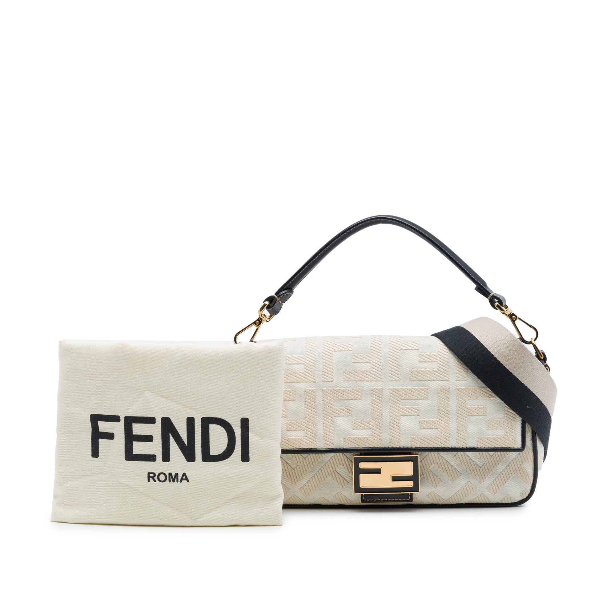 Fendi Zucca Embroidered Canvas Baguette Satchel