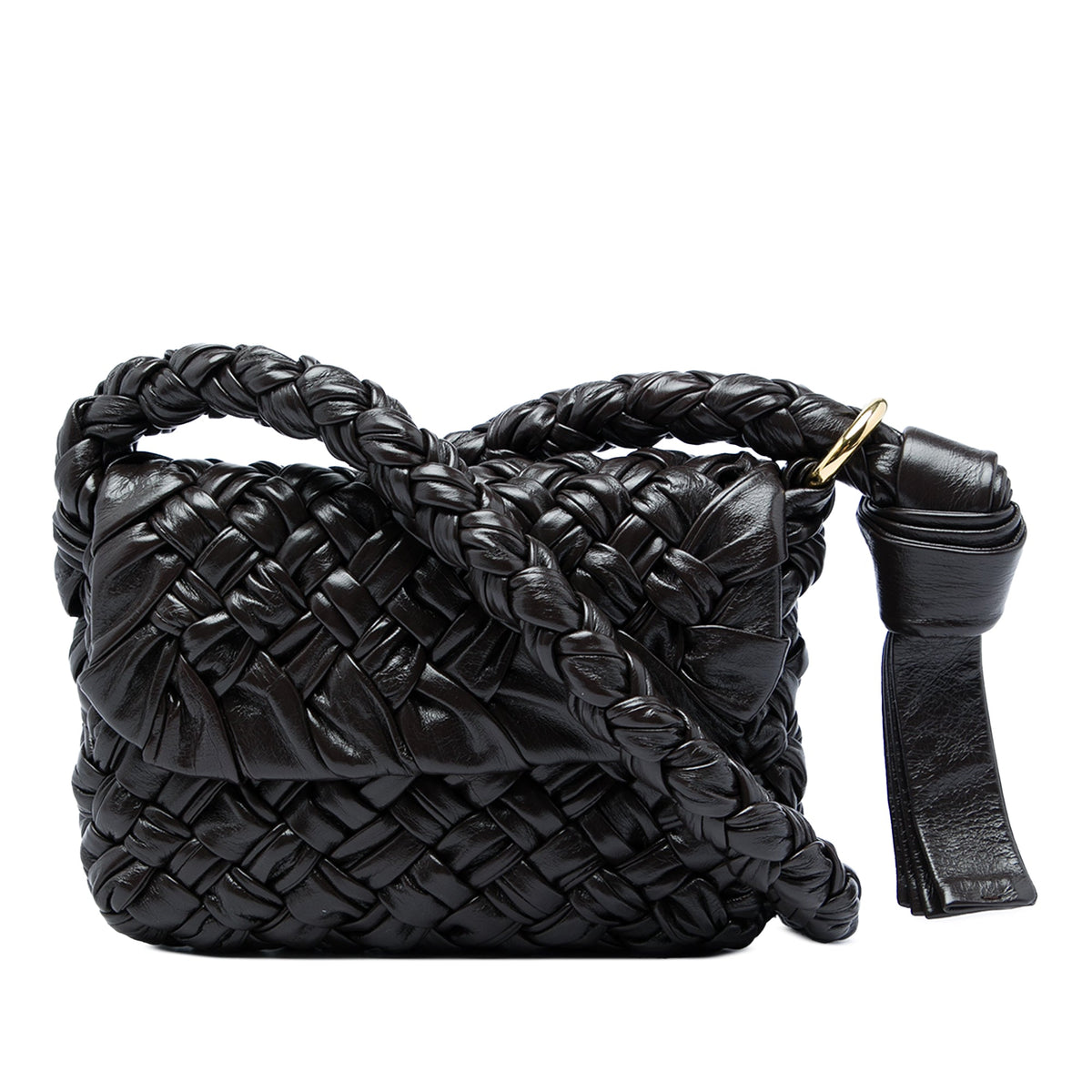 Bottega Veneta Small Leather Intrecciato Kalimero Citta Crossbody — Brown