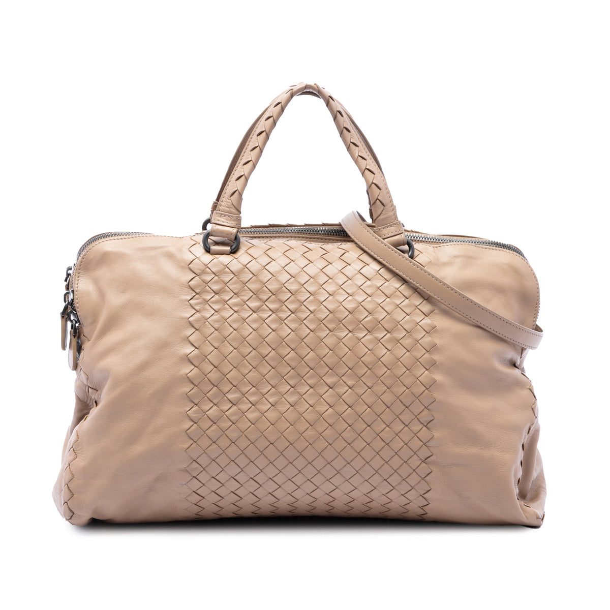 Bottega Veneta Large Nappa Intrecciato Leggero Satchel — Beige
